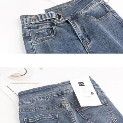Quần jeans màu xám khói nữ co giãn bó sát chín tất bé gái
