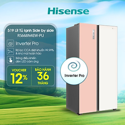 Tủ Lạnh Hisense Inverter Side By Side RS668N4EW-PU 519 Lít tiết kiệm điện, bảo hành 3 năm - HÀNG CHÍNH HÃNG