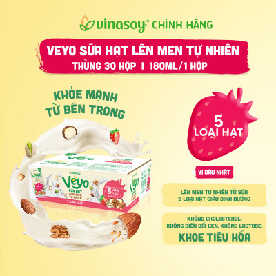 Thùng Veyo Sữa hạt lên men tự nhiên Vị Dâu Nhật (30hộp x 180ml)