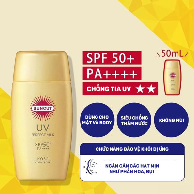 Kem Chống Nắng Siêu Chống Thấm Nước Kose Suncut UV Perfect Essence Super Water Proof SPF50+ PA++++ (04 Loại)