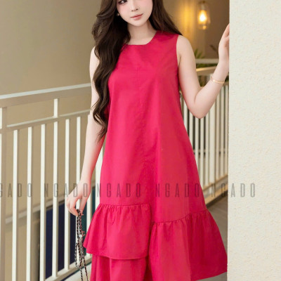 Đầm babydoll hồng sen NGADO , đầm xuống phố , đầm sang trọng