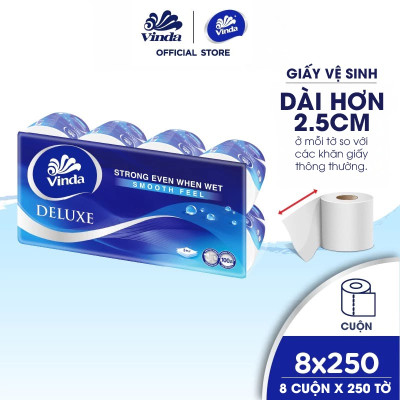 [MUA 2 LỐC GVS DELUXE TẶNG 3 CUỘN + 1 MÓC KHÓA] Giấy vệ sinh cao cấp Vinda Deluxe 3 lớp (8 Cuộn)