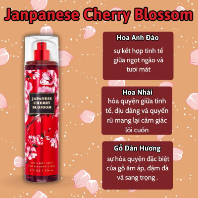 Body Mist Bath And Body Works Nam Nữ Chính Hãng Japanese Cherry Blossom, Xịt Thơm Body Toàn Thân Hương Nước Hoa 236ml