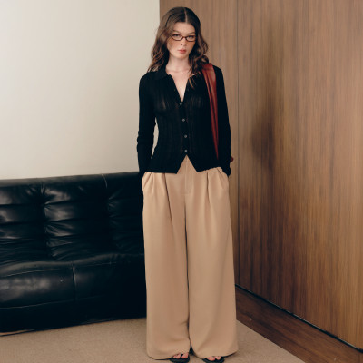 DOTTIE - Quần dài chiết ly ống rộng - Nâu - Q0390