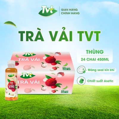 [Thùng 24 chai 450ml] Trà Vải TVT- thanh mát, tự nhiên từ nước cốt vải thiều, trà xanh nguyên chất