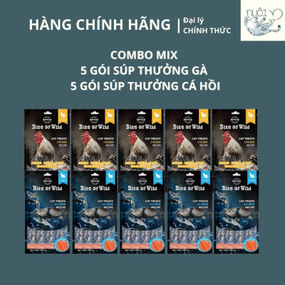 Súp thưởng cho mèo, chó của BITE OF WILD - Vị gà, vị cá hồi - Gói 60g (15g*4 tips)