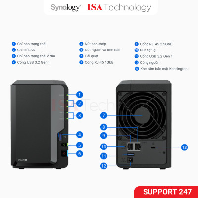Nas Synology DS225+ thiết bị lưu trữ mạng 2 bay ổ cứng dành cho cá nhân và doanh nghiệp nhỏ năm 2025 hàng chính hãng