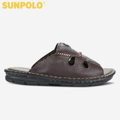 Dép nam quai ngang da bò SUNPOLO AQN005 phiên bản nâu