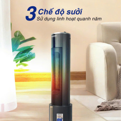 Máy sưởi gốm có phun sương tạo ẩm không khô da KORENO, quạt sưởi ấm không đốt oxi đổ tự ngắt tiết kiệm điện hàng chính hãng