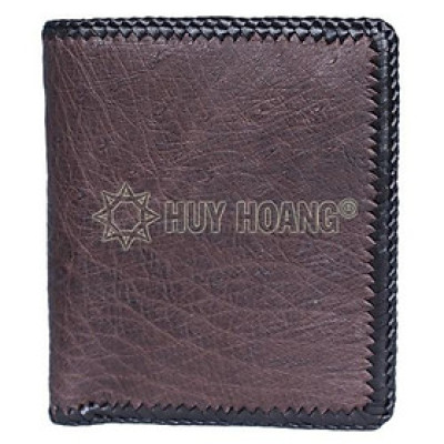 Bóp nam Huy Hoàng da đà điểu da bụng kiểu đứng đan viền màu nâu đất - HP2460