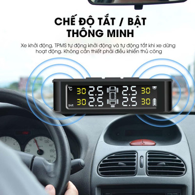 Cảm biến áp suất lốp ô tô xe hơi cao cấp STEEL METAL S5 TPMS Cảnh báo tiếng Việt độc quyền Pin mặt trời Màn LCD vios