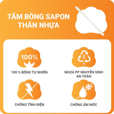 [Lố 12 hộp] Tăm bông vệ sinh người lớn YUMY thân nhựa [TB01-026] hộp 200 que