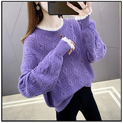 Áo len nữ thiết kế phối ren cổ và tay nữ tính xinh xắn, nhiều màu lựa chọn Al50