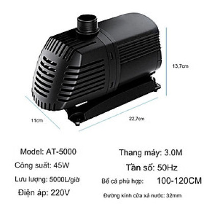 Máy bơm nước ATMAN AT5000 45W, 5000L/Hr lọc nước hồ cá koi, bơm sinh hoạt, tiểu cảnh, đài phun nước cao cấp
