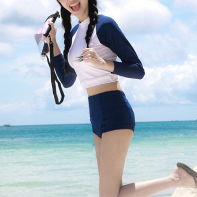 Bộ Đồ Bơi Nữ Hai Mảnh Tay Dài Thun Co Giãn HMAT062 MayHomes