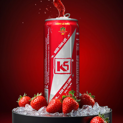 Nước Tăng Lực K5 Sâm Ngọc Linh Lốc 6 Lon Vị Dâu Tây Đỏ (320ml/Lon)