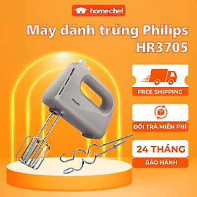 Máy đánh trứng, trộn bột cầm tay Philips HR3705, công suất 300W, 5 tốc độ, bảo hành 2 năm|Hàng Chính Hãng