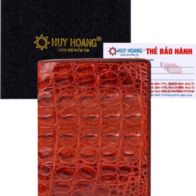 Ví Nam Da Cá Sấu Gai Đuôi Kiểu Đứng Huy Hoàng HT2259 (12.5 x 10 cm) - Nâu Đỏ
