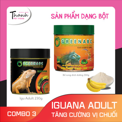 Thức ăn bò sát Iguana Trưởng Thành nhãn GREENABC vị chuối dùng cho Iguana từ 1m trở lên – Gai bung, gù cao, dáng đẹp, lên màu tươi - Hộp 230g
