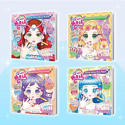 Sách bo 4 cuốn Tiệm Làm Nail Công chúa (1200+ stickers dễ thương) - Sách bóc dán sticker cho bé gái