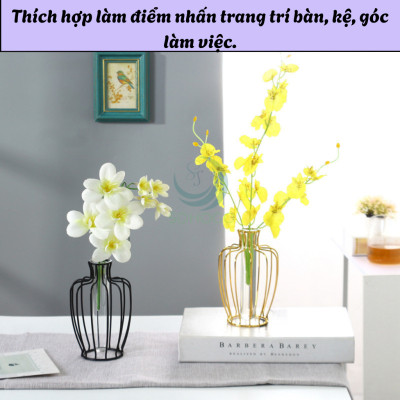 Lọ Hoa Trang Trí Khung Kim Loại Sang Trọng- Bình Hoa Thủy Tinh Kèm Khung Sắt Nghệ Thuật- Lọ Hoa Phong Cách Bắc Âu - Bình Hoa Decor Nội Thất Hiện Đại- Lọ Hoa Khung Sắt Kèm Ống Thủy Tinh Trang Nhã