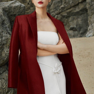 Áo khoác dáng măng tô dài Carmy thiết kế cao cấp WHITE CHIC