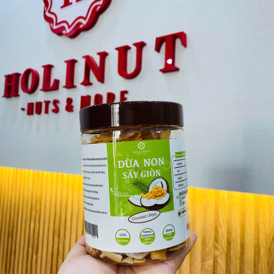 DỪA NON SẤY GIÒN - Coconut chips/ Thương hiệu HOLINUT
